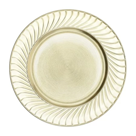 Tányér műanyag kerek mintás széllel, 33x33x2 cm, arany