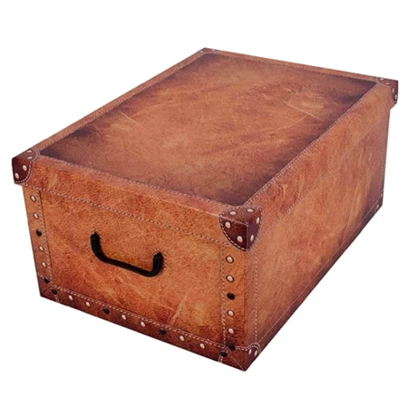 Tárolódoboz 51x37x24cm Miss Space MAXI, láda bőrmintás krém