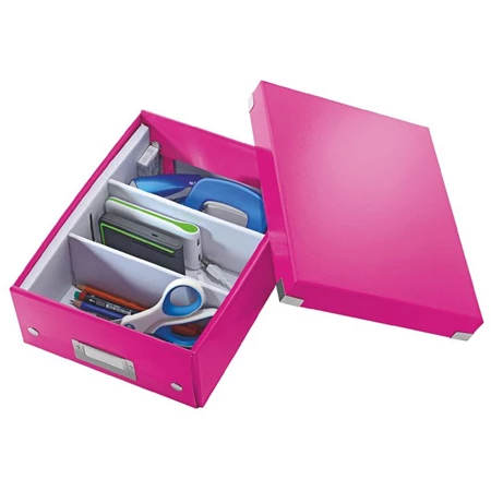Tárolódoboz LEITZ Click&Store rendszerező, laminált karton, M méret, rózsaszín