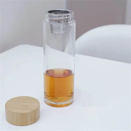 Teásüveg szűrővel, bambusz tetővel