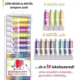 Tempera 12db-os ICO Süni 12x12ml, tubusos 8 metál + 4 neon