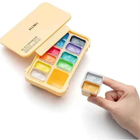 Tempera gouache 12db-os HIMI Twin Cup 12x12g yellow case