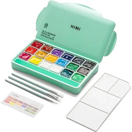 Tempera gouache 18db-os HIMI Jelly Cup 15x30g+3ecset green case