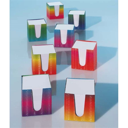 Tépőtömb FOLIA 9,5x9,5x9,5cm fehér lap, színes hullámkarton tartóban