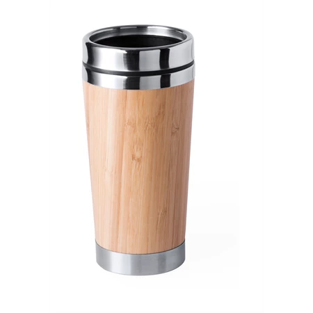 Termo pohár 500ml bambusz borítású, rozsdamentes acélból készült duplafalú thermo pohár, ivófedéllel, 500 ml.