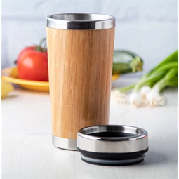 Termo pohár 500ml bambusz borítású, rozsdamentes acélból készült duplafalú thermo pohár, ivófedéllel, 500 ml.