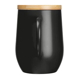 Termosz bögre 300ml rozsdamentes acél, bambusz fedéllel, fekete, 8x12,2 cm