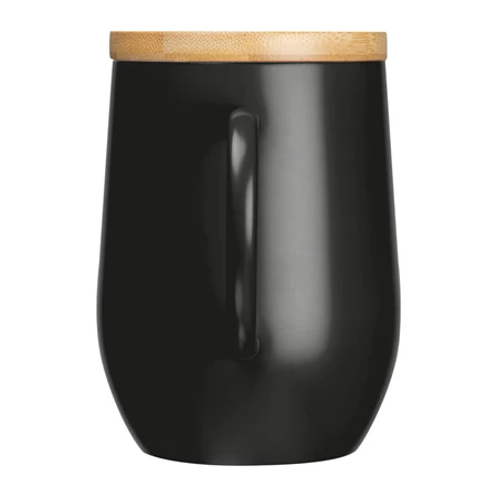 Termosz bögre 300ml rozsdamentes acél, bambusz fedéllel, fekete, 8x12,2 cm