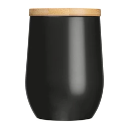 Termosz bögre 300ml rozsdamentes acél, bambusz fedéllel, fekete, 8x12,2 cm