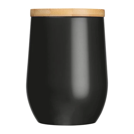 Termosz bögre 300ml rozsdamentes acél, bambusz fedéllel, fekete, 8x12,2 cm