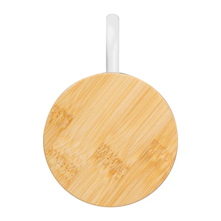 Termosz bögre 300ml rozsdamentes acél, fogantyúval, bambusz fedéllel, fehér 8x12,2 cm