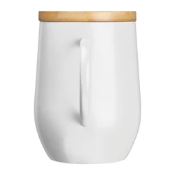 Termosz bögre 300ml rozsdamentes acél, fogantyúval, bambusz fedéllel, fehér 8x12,2 cm