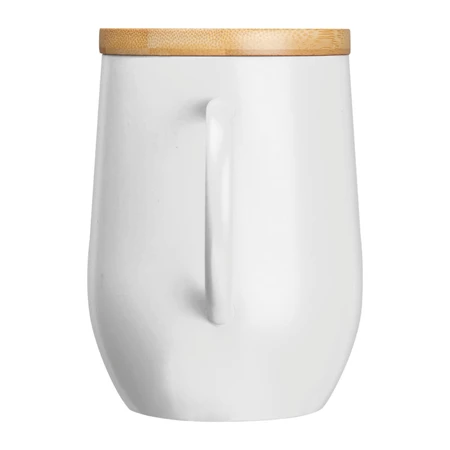 Termosz bögre 300ml rozsdamentes acél, fogantyúval, bambusz fedéllel, fehér 8x12,2 cm