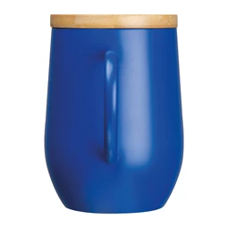 Termosz bögre 300ml rozsdamentes acél, fogantyúval, bambusz fedéllel, kék, 8x12,2 cm