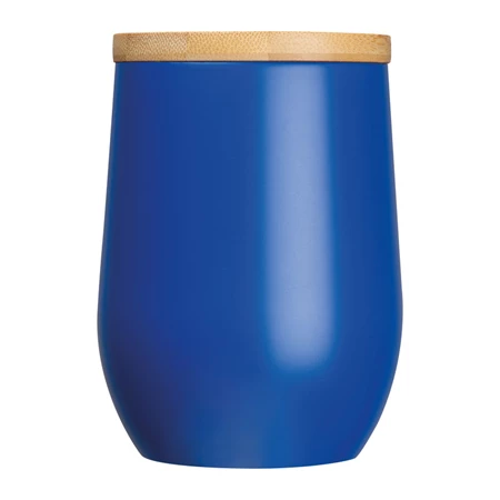 Termosz bögre 300ml rozsdamentes acél, fogantyúval, bambusz fedéllel, kék, 8x12,2 cm