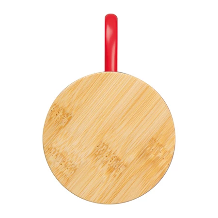 Termosz bögre 300ml rozsdamentes acél, fogantyúval, bambusz fedéllel, piros, 8x12,2 cm