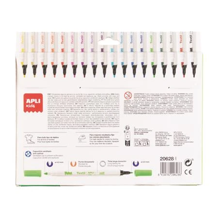 Textilfilc készlet 18db-os APLI Kids kétvégű 2,5-4,2 mm, "Textile", 18 különböző szín