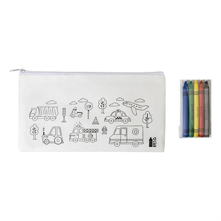 Tolltartó hasáb színezhető mintával non-woven 5db zsírkrétával, 22,8x12cm, RPET járművek minta