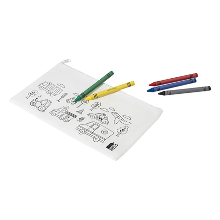 Tolltartó hasáb színezhető mintával non-woven 5db zsírkrétával, 22,8x12cm, RPET járművek minta