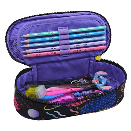 Tolltartó ovál Lilo és Stitch 1 klapnis, üres fekete mintás, COOLPACK