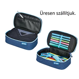 Tolltartó ovális  HERLITZ Beat Box ABC kék/türkiz, cipzár fogazata az ABC betűivel díszített, 1 klapnis