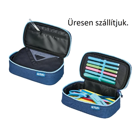 Tolltartó ovális  HERLITZ Beat Box ABC kék/türkiz, cipzár fogazata az ABC betűivel díszített, 1 klapnis