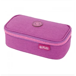 Tolltartó ovális HERLITZ Beat Box ABC lila üres 22,5x12x7cm, cipzár fogazata az ABC betűivel díszített, 1 klapnis
