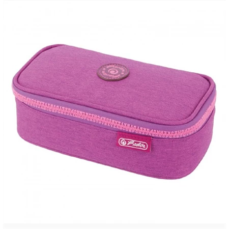 Tolltartó ovális HERLITZ Beat Box ABC lila üres 22,5x12x7cm, cipzár fogazata az ABC betűivel díszített, 1 klapnis