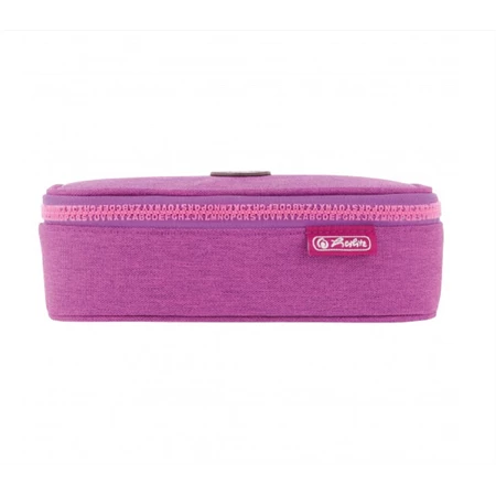 Tolltartó ovális HERLITZ Beat Box ABC lila üres 22,5x12x7cm, cipzár fogazata az ABC betűivel díszített, 1 klapnis