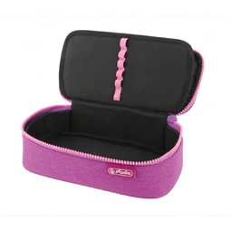 Tolltartó ovális HERLITZ Beat Box ABC lila üres 22,5x12x7cm, cipzár fogazata az ABC betűivel díszített, 1 klapnis