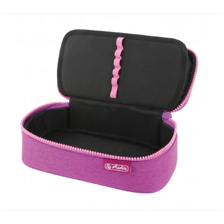 Tolltartó ovális HERLITZ Beat Box ABC lila üres 22,5x12x7cm, cipzár fogazata az ABC betűivel díszített, 1 klapnis