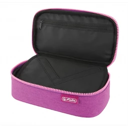 Tolltartó ovális HERLITZ Beat Box ABC lila üres 22,5x12x7cm, cipzár fogazata az ABC betűivel díszített, 1 klapnis