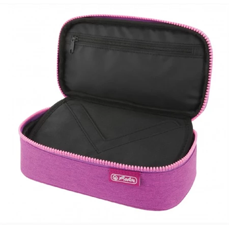 Tolltartó ovális HERLITZ Beat Box ABC lila üres 22,5x12x7cm, cipzár fogazata az ABC betűivel díszített, 1 klapnis