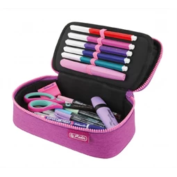 Tolltartó ovális HERLITZ Beat Box ABC lila üres 22,5x12x7cm, cipzár fogazata az ABC betűivel díszített, 1 klapnis