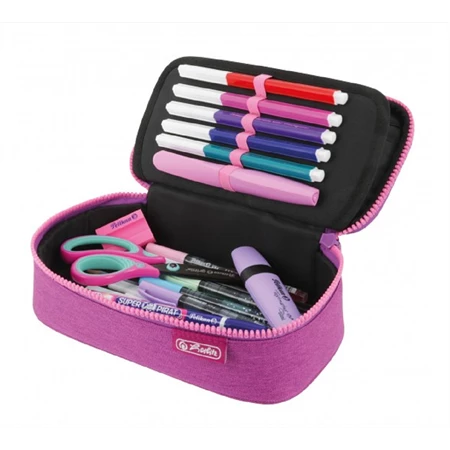 Tolltartó ovális HERLITZ Beat Box ABC lila üres 22,5x12x7cm, cipzár fogazata az ABC betűivel díszített, 1 klapnis