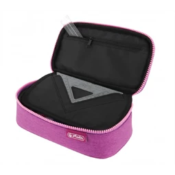 Tolltartó ovális HERLITZ Beat Box ABC lila üres 22,5x12x7cm, cipzár fogazata az ABC betűivel díszített, 1 klapnis