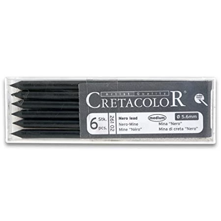 Töltőceruza betét, Cretacolor, szén, 6db/cs, 5,6 mm, nero, medium