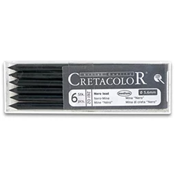 Töltőceruza betét, Cretacolor, szén, 6db/cs, 5,6 mm, nero, medium