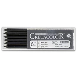 Töltőceruza betét, Cretacolor, szén, 6db/cs, 5,6 mm, nero, soft