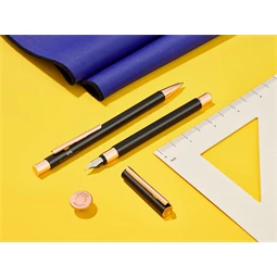 Töltőtoll Faber-Castell Neo Slim mertál fekte test, rózsaarany klipsz M-es heggyel