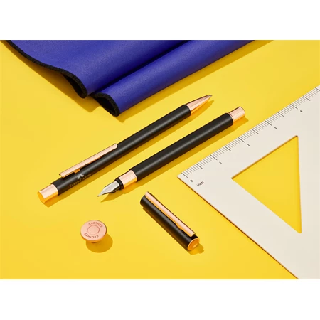 Töltőtoll Faber-Castell Neo Slim mertál fekte test, rózsaarany klipsz M-es heggyel