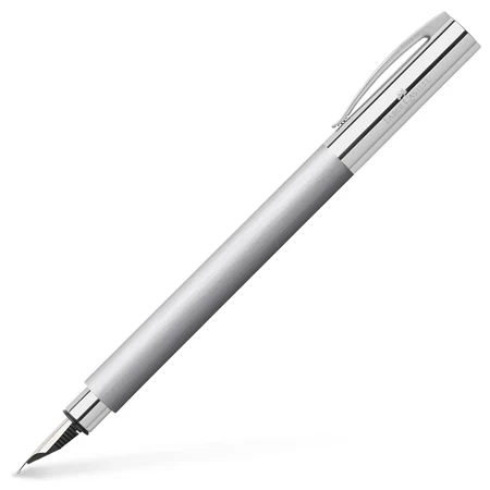 Töltőtoll Faber-Castell AMBITION rozsdamentes acél test, M-es heggyel, Matt szálcsiszolt rozsdamentes acél test