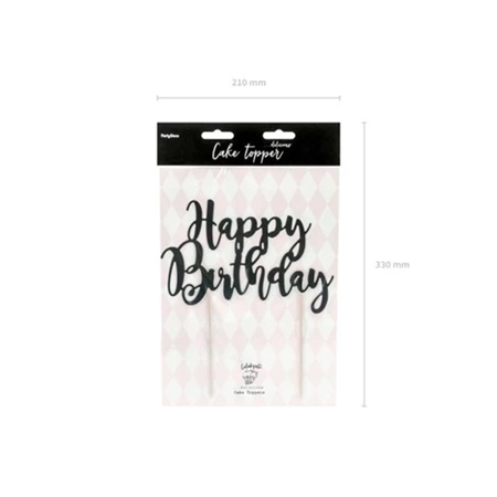 Torta dísz Happy Birthday 22,5cm fekete papír