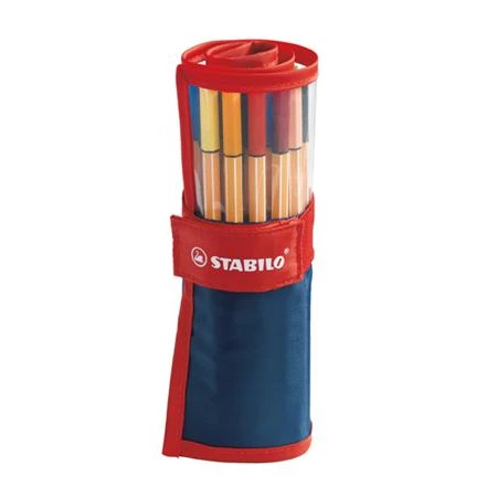 Tűfilc készlet 25db-os STABILO 88, 0,4mm, tolltartóban, alap színek