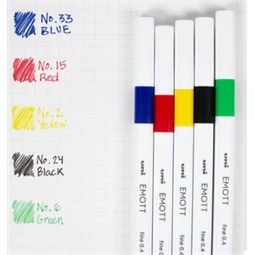 Tűfilc készlet 5db-os UNI Emott 0,4 mm, (kék, piros, sárga, fekete, zöld)