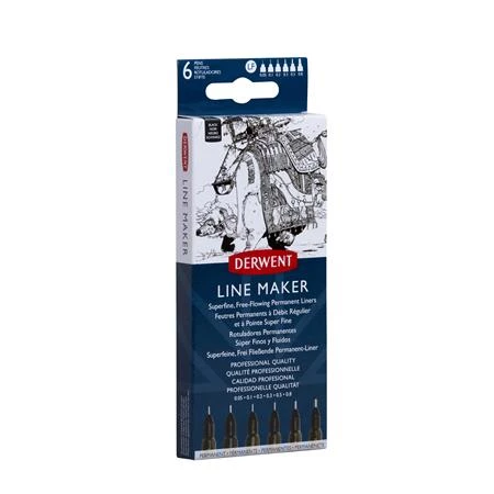 Tűfilc készlet DERWENT Line Marker fekete  0,05/0,1/0,2/ 0,3/0,5/0,8 mm
