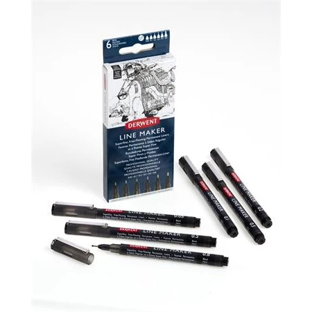 Tűfilc készlet DERWENT Line Marker fekete  0,05/0,1/0,2/ 0,3/0,5/0,8 mm