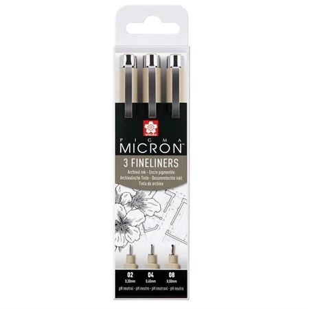 Tűfilc készlet SAKURA MICRON 3db-os 0,3mm 0,4mm 0,5 mm (02, 04, 08)