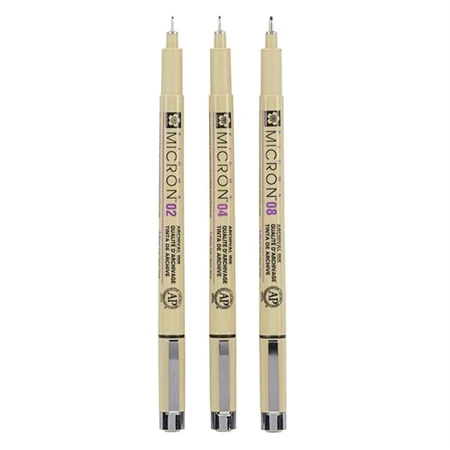 Tűfilc készlet SAKURA MICRON 3db-os 0,3mm 0,4mm 0,5 mm (02, 04, 08)