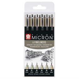 Tűfilc készlet SAKURA MICRON 6db-os 0,2mm 0,25mm 0,3mm 0,35mm 0,45mm 0,5mm